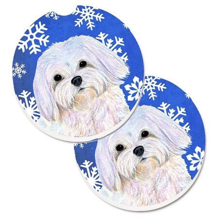 Carolines Treasures Maltese Winter Snowflakes Holiday Set of 2 Cup Holder Car Coaster SS4620CARC